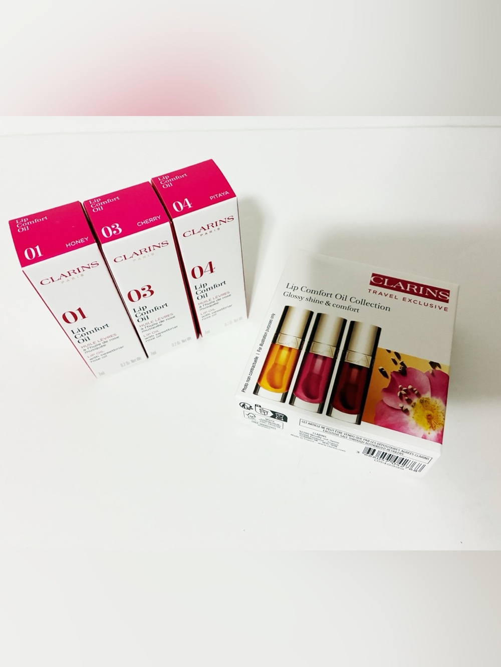 🌸 Clarins Lip Comfort Oil Collection 3 pcs  Travel Exclusive -3 x 0.2 oz